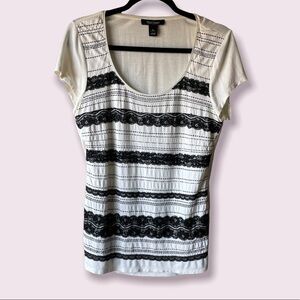 White House Black Market White Short Sleeve Stripe Tee